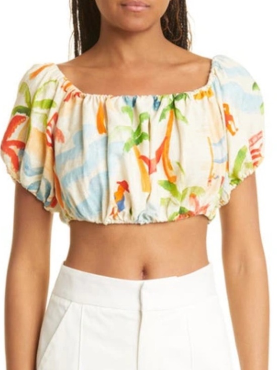 FARM Rio Tops - Farm Rio Copacabana Crop Top Medium NWT Off Shoulder Tropical Linen Blend